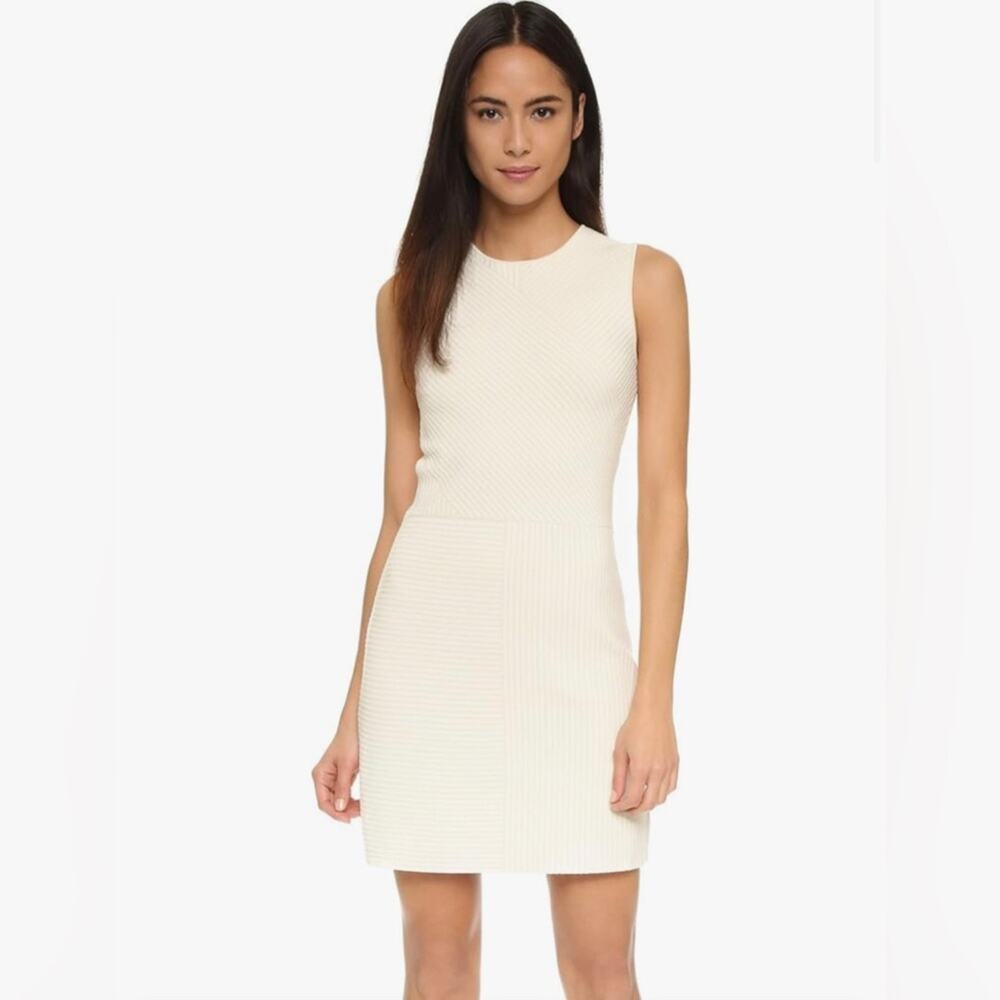 Theory Irelia Geometic-Knit Sleeveless Ivory White Dress Women's Size M